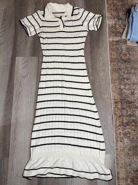 Striped Cream and Black Polo Maxi Dress